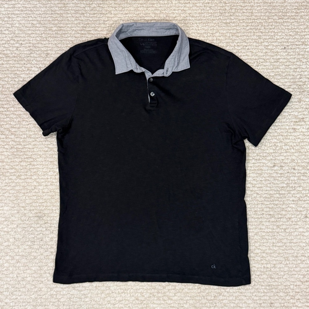 CALVIN KLEIN Polo Mens Size L Body Fit Black 100% Cotton Casual Dress Shirt